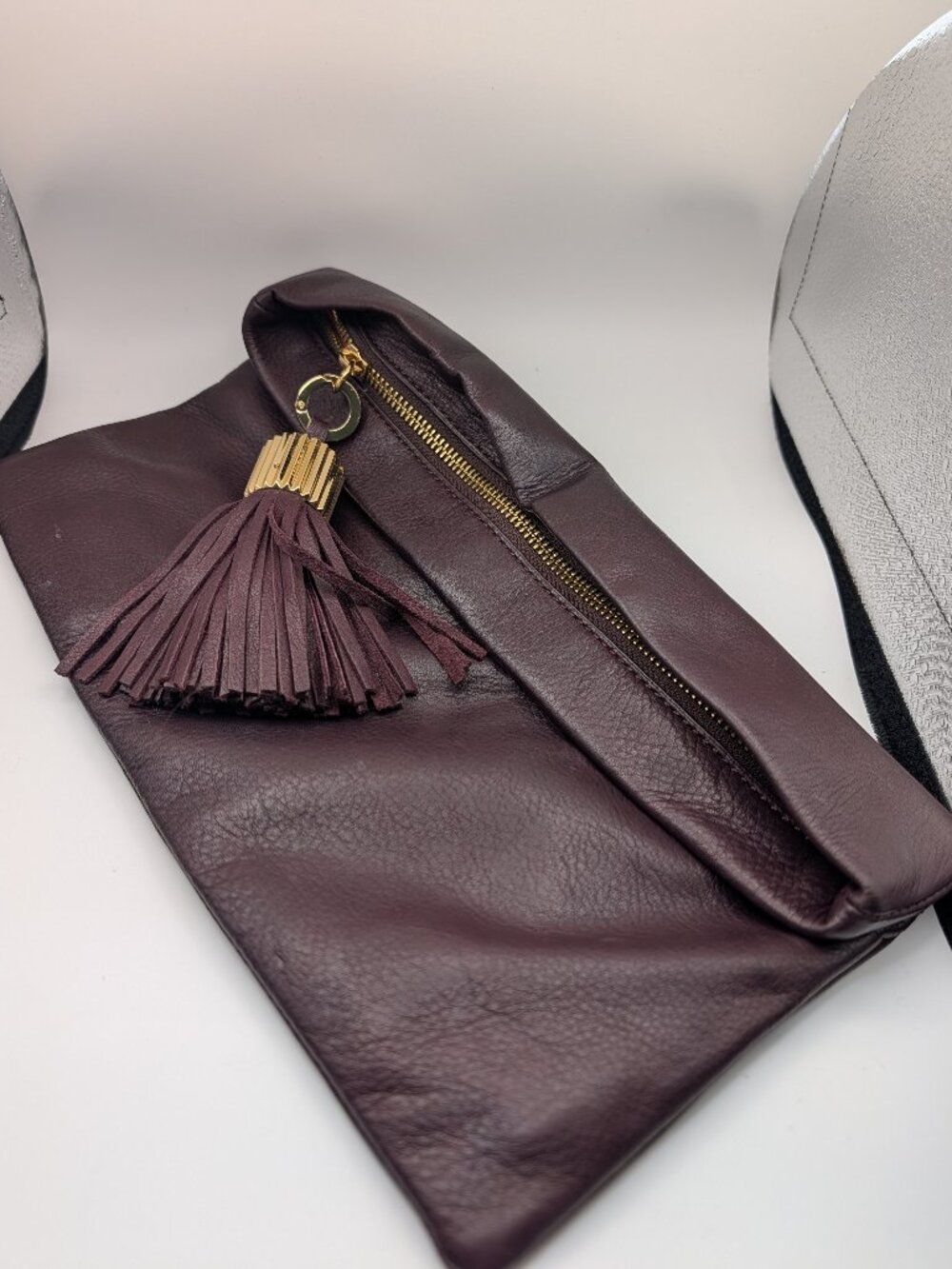 India Hicks Carmen Women's Clutch Leather Brown Tassel Top-Zip Purse Bag